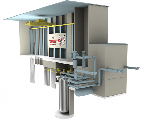 Illustration of a side view of the Versatile Test Reactor